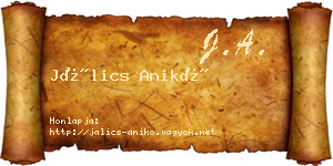 Jálics Anikó névjegykártya